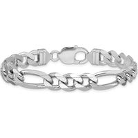 Sterling Silver Rhodium-Plated 9mm Figaro Chain Bracelet with Polished Finish by Lumare Gioia