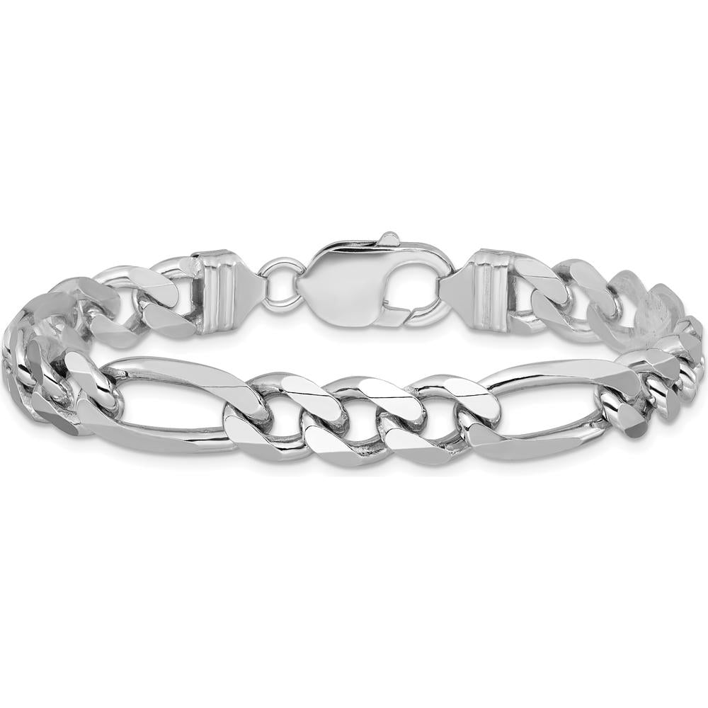 Sterling Silver Rhodium-Plated 9mm Figaro Chain Bracelet with Polished Finish by Lumare Gioia