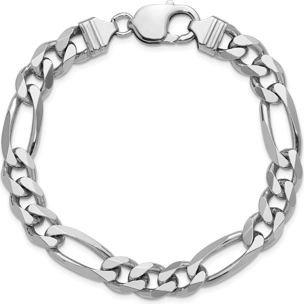 Sterling Silver Rhodium-Plated 9mm Figaro Chain Bracelet with Polished Finish by Lumare Gioia