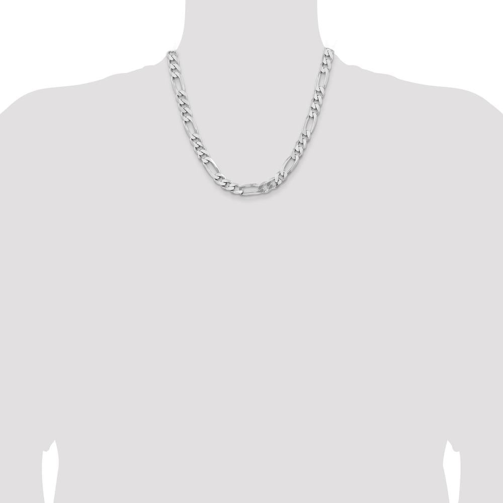 Sterling Silver Rhodium-Plated 9mm Figaro Chain Necklace - 20 Inches by Lumare Gioia