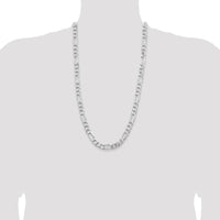 Sterling Silver Rhodium-Plated 9mm Figaro Chain Necklace - 28 Inches by Lumare Gioia