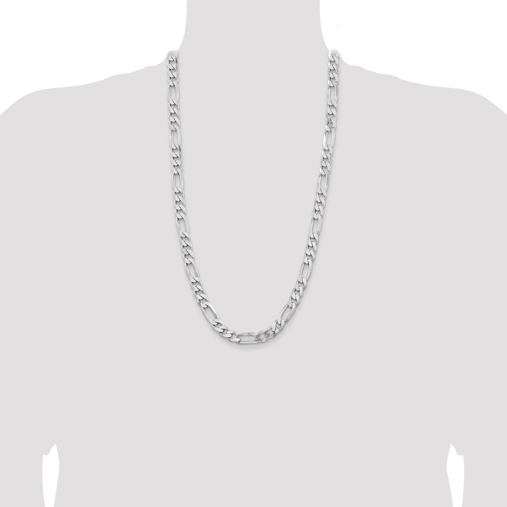 Sterling Silver Rhodium-Plated 9mm Figaro Chain Necklace - 28 Inches by Lumare Gioia