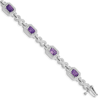 Sterling Silver Rhodium-Plated Amethyst & Diamond Bracelet - 0.54 Carat Amethyst, 0.096 Carat Total Diamond Weight by 0
