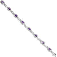 Sterling Silver Rhodium-Plated Amethyst & Diamond Bracelet - 0.54 Carat Amethyst, 0.096 Carat Total Diamond Weight by 0