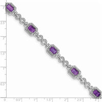 Sterling Silver Rhodium-Plated Amethyst & Diamond Bracelet - 0.54 Carat Amethyst, 0.096 Carat Total Diamond Weight by 0