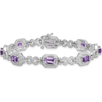 Sterling Silver Rhodium-Plated Amethyst & Diamond Bracelet - 0.54 Carat Amethyst, 0.096 Carat Total Diamond Weight by 0
