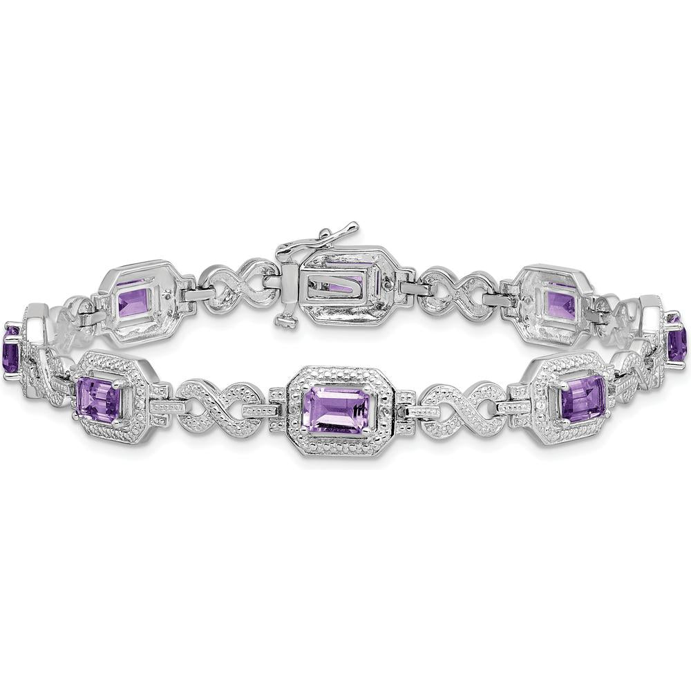 Sterling Silver Rhodium-Plated Amethyst & Diamond Bracelet - 0.54 Carat Amethyst, 0.096 Carat Total Diamond Weight by 0