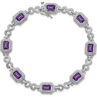 Sterling Silver Rhodium-Plated Amethyst & Diamond Bracelet - 0.54 Carat Amethyst, 0.096 Carat Total Diamond Weight by 0