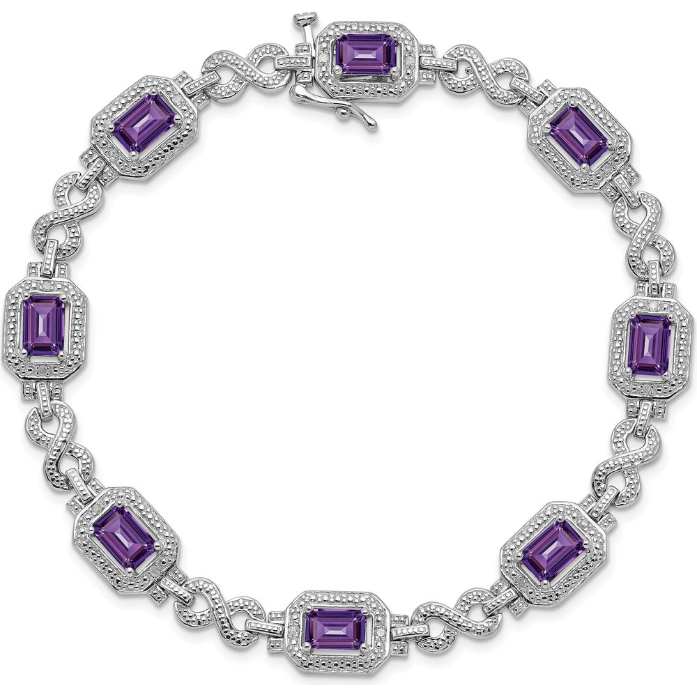 Sterling Silver Rhodium-Plated Amethyst & Diamond Bracelet - 0.54 Carat Amethyst, 0.096 Carat Total Diamond Weight by 0