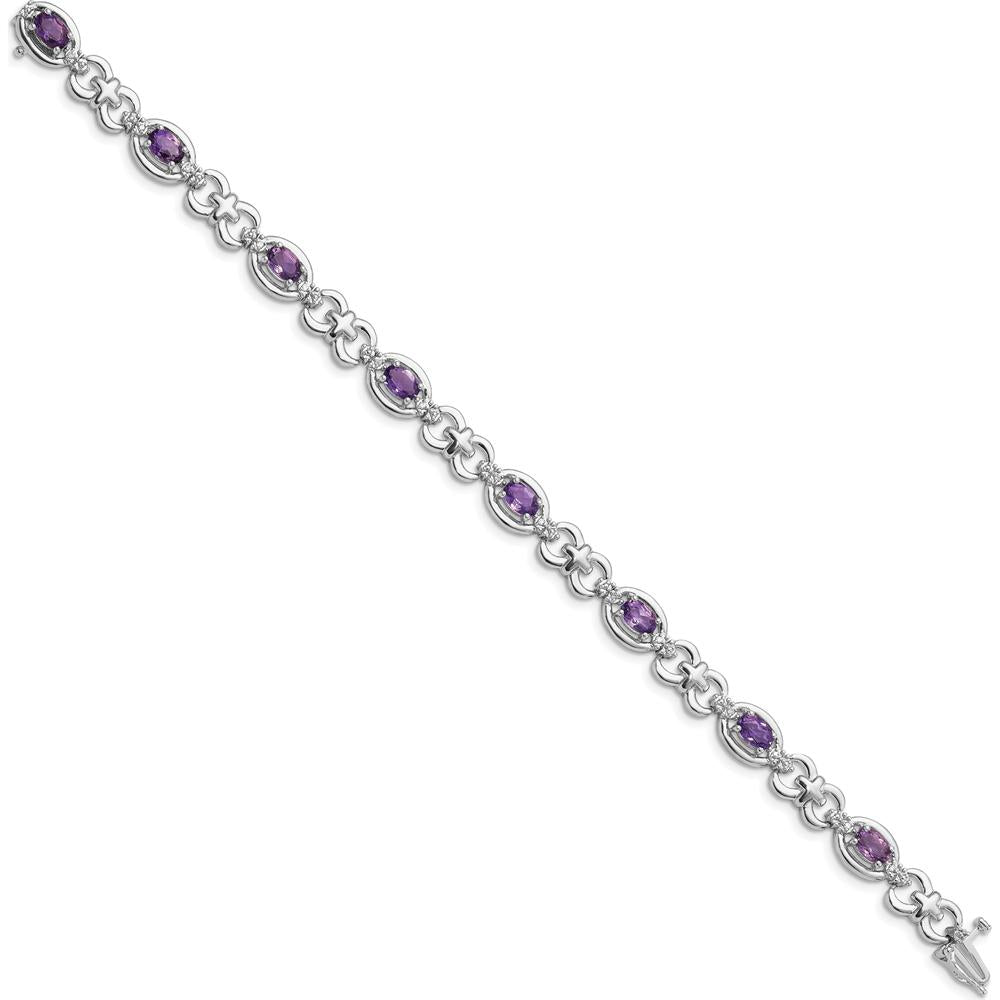Sterling Silver Rhodium-Plated Amethyst & Diamond Bracelet - 3.36 Carat Amethyst, 0.096 Carat Diamond by 0