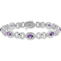 Sterling Silver Rhodium-Plated Amethyst & Diamond Bracelet - 3.36 Carat Amethyst, 0.096 Carat Diamond by 0