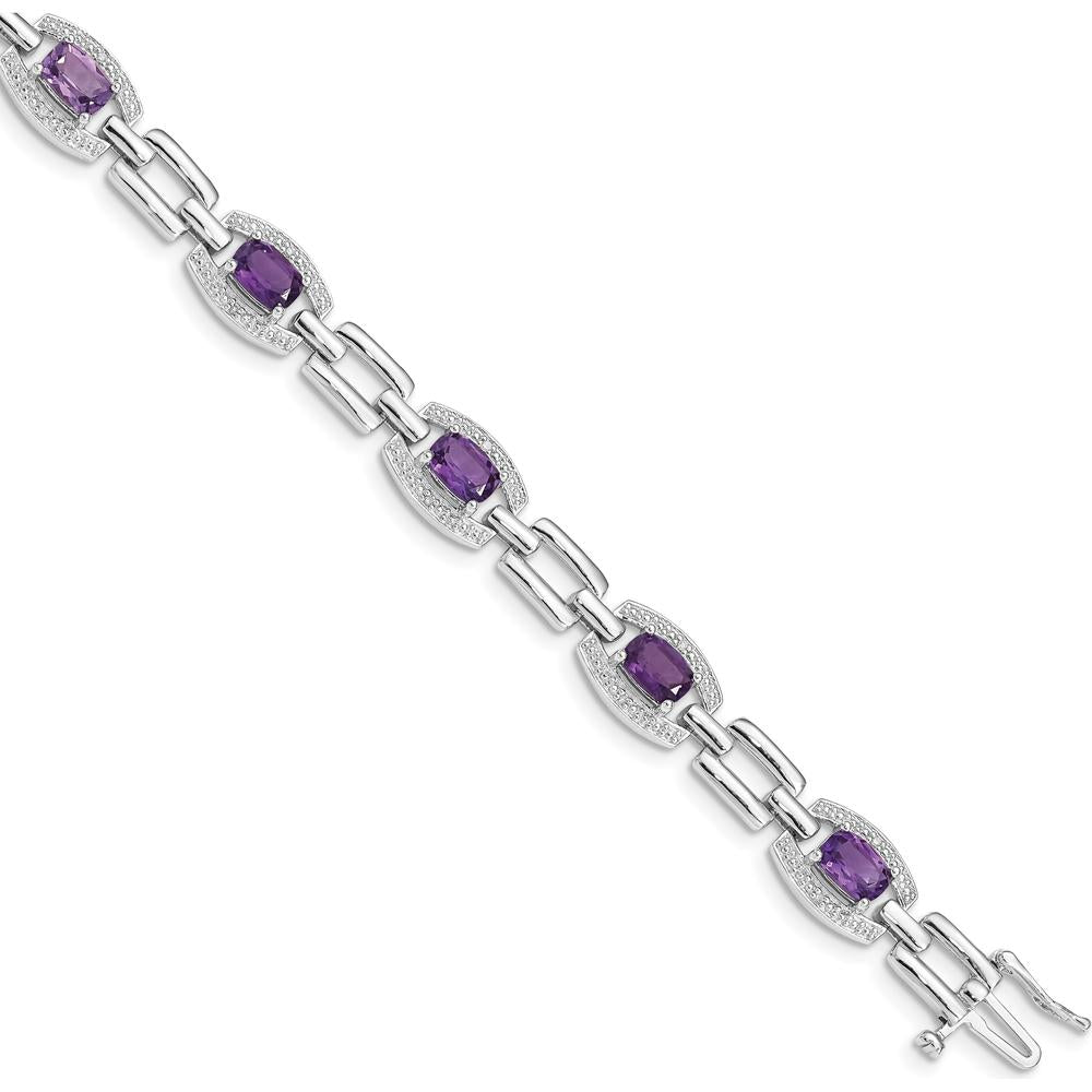 Sterling Silver Rhodium-Plated Amethyst & Diamond Bracelet - 4.293 Carat Amethyst, 0.063 Carat Diamond by 0