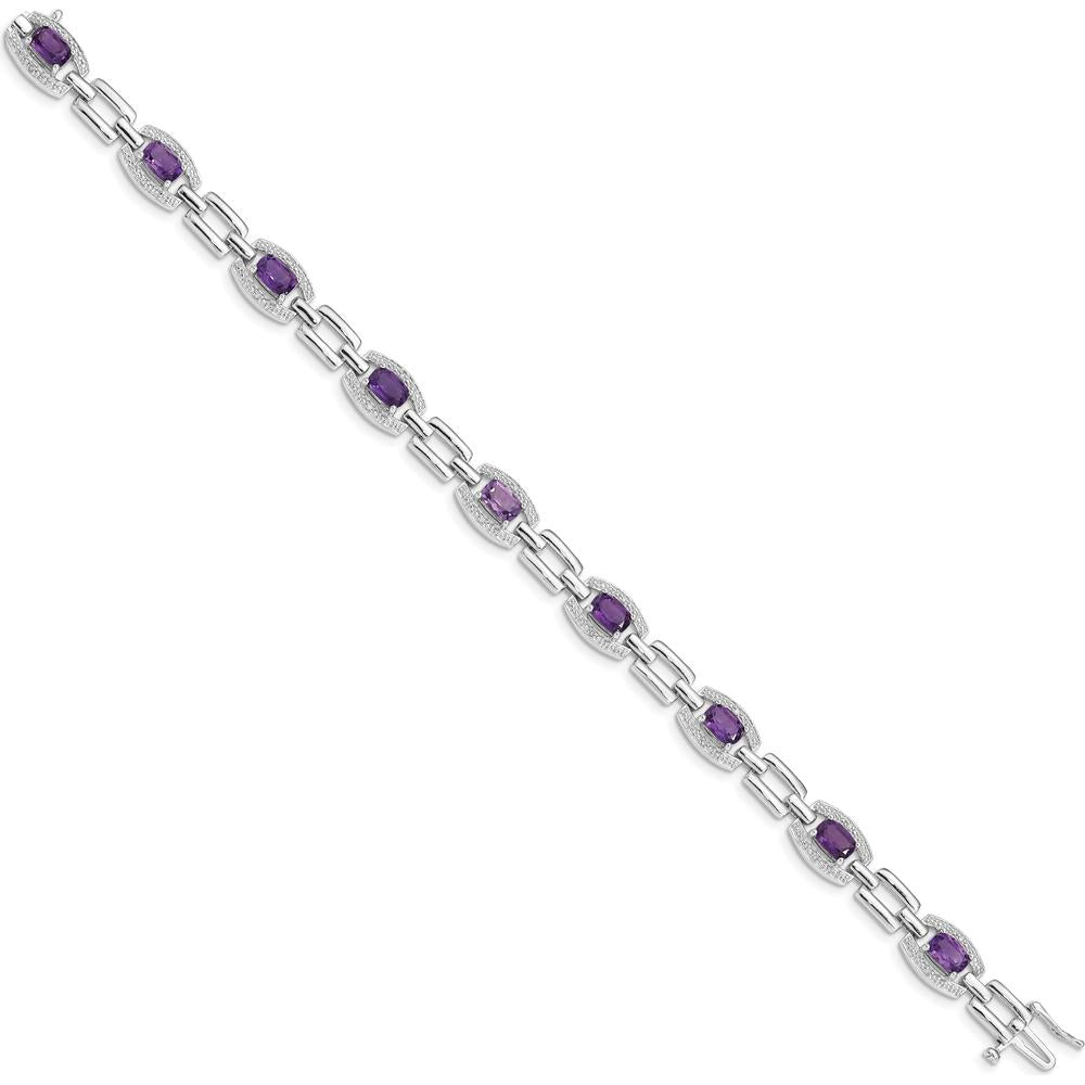 Sterling Silver Rhodium-Plated Amethyst & Diamond Bracelet - 4.293 Carat Amethyst, 0.063 Carat Diamond by 0