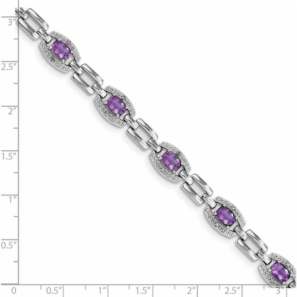 Sterling Silver Rhodium-Plated Amethyst & Diamond Bracelet - 4.293 Carat Amethyst, 0.063 Carat Diamond by 0