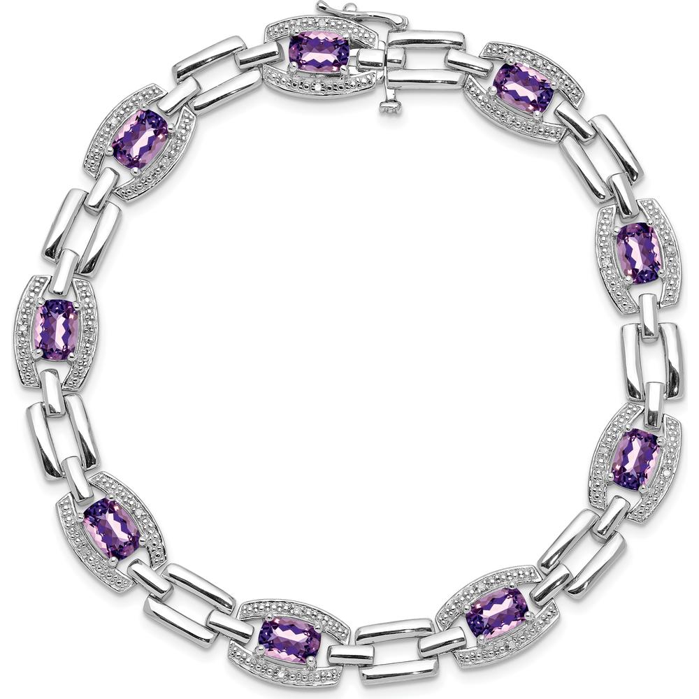 Sterling Silver Rhodium-Plated Amethyst & Diamond Bracelet - 4.293 Carat Amethyst, 0.063 Carat Diamond by 0