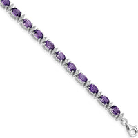 Sterling Silver Rhodium-Plated Amethyst & White Topaz Tennis Bracelet - 9.45 Carat Amethyst, 0.84 Carat White Topaz by 0