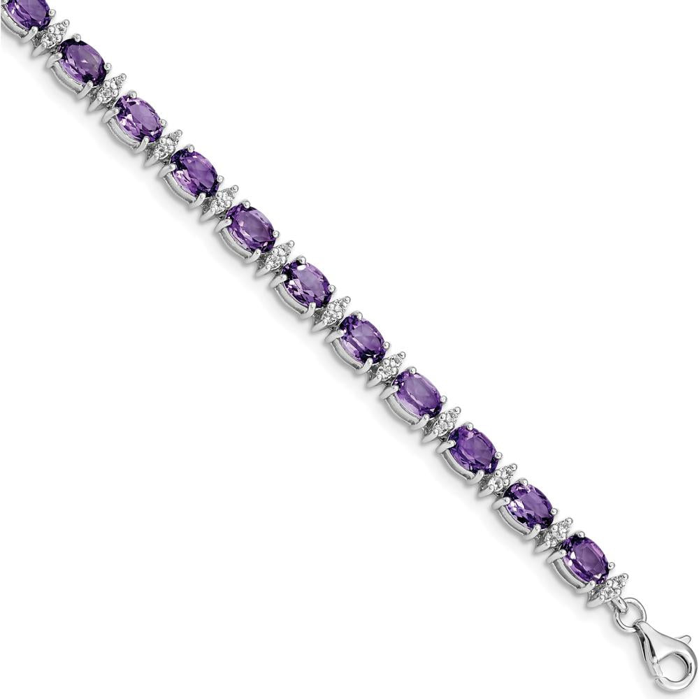 Sterling Silver Rhodium-Plated Amethyst & White Topaz Tennis Bracelet - 9.45 Carat Amethyst, 0.84 Carat White Topaz by 0