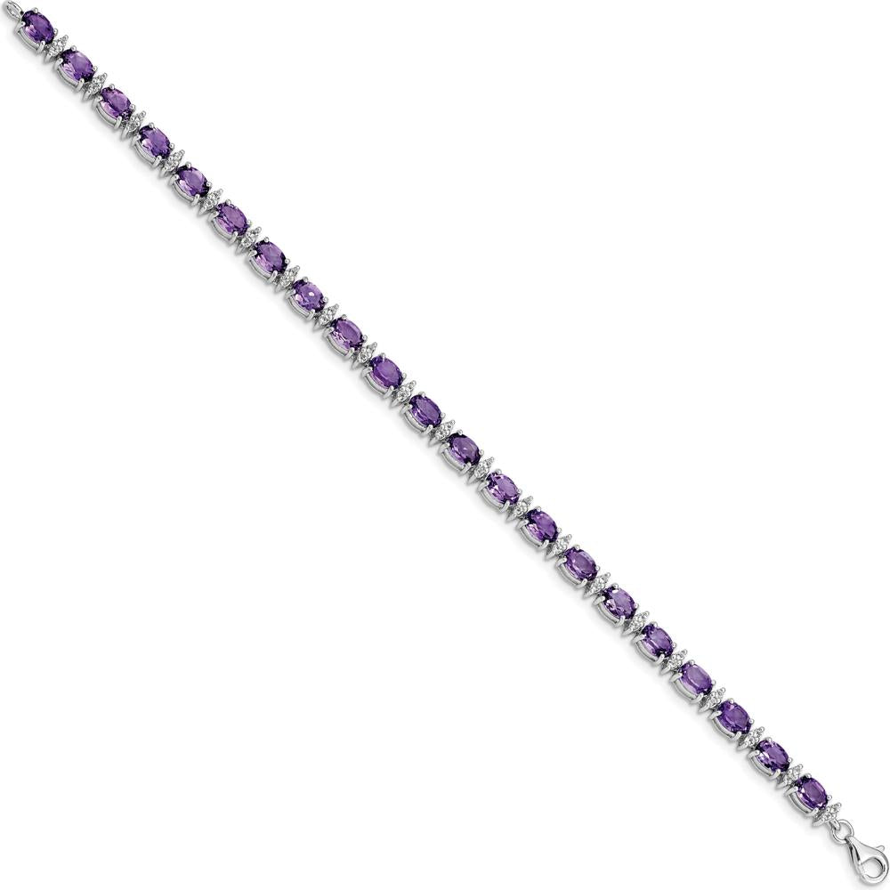 Sterling Silver Rhodium-Plated Amethyst & White Topaz Tennis Bracelet - 9.45 Carat Amethyst, 0.84 Carat White Topaz by 0