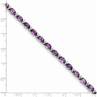 Sterling Silver Rhodium-Plated Amethyst & White Topaz Tennis Bracelet - 9.45 Carat Amethyst, 0.84 Carat White Topaz by 0