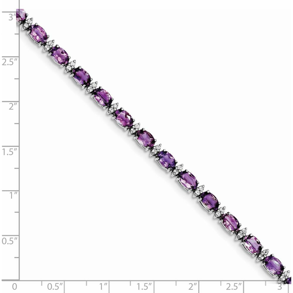 Sterling Silver Rhodium-Plated Amethyst & White Topaz Tennis Bracelet - 9.45 Carat Amethyst, 0.84 Carat White Topaz by 0