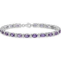 Sterling Silver Rhodium-Plated Amethyst & White Topaz Tennis Bracelet - 9.45 Carat Amethyst, 0.84 Carat White Topaz by 0