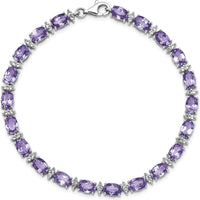 Sterling Silver Rhodium-Plated Amethyst & White Topaz Tennis Bracelet - 9.45 Carat Amethyst, 0.84 Carat White Topaz by 0