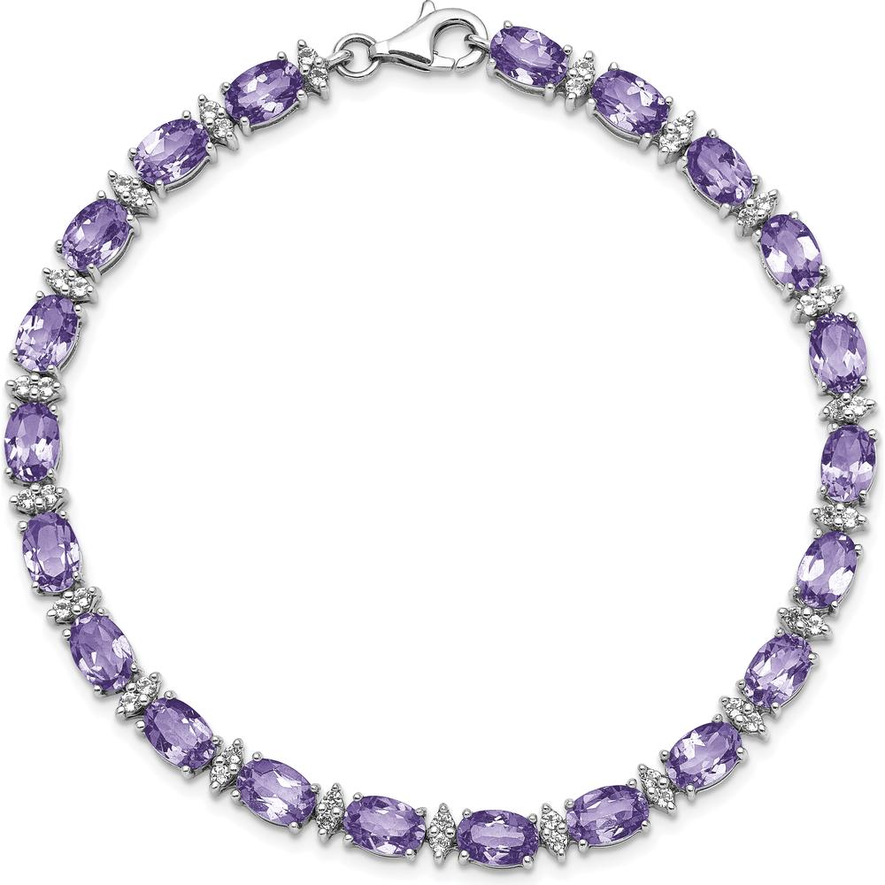 Sterling Silver Rhodium-Plated Amethyst & White Topaz Tennis Bracelet - 9.45 Carat Amethyst, 0.84 Carat White Topaz by 0