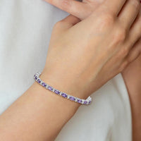 Sterling Silver Rhodium-Plated Amethyst & White Topaz Tennis Bracelet - 9.45 Carat Amethyst, 0.84 Carat White Topaz by 0