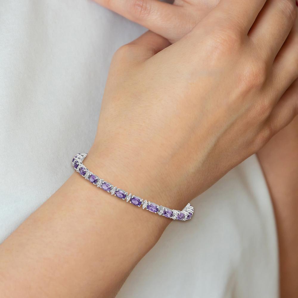 Sterling Silver Rhodium-Plated Amethyst & White Topaz Tennis Bracelet - 9.45 Carat Amethyst, 0.84 Carat White Topaz by 0