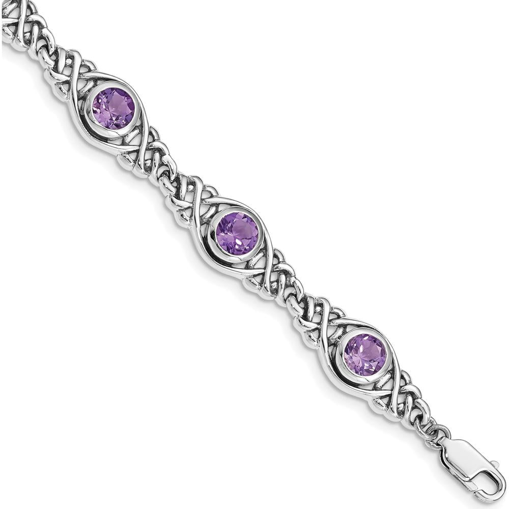 Sterling Silver Rhodium-Plated Amethyst Bracelet - 5.25 Carat Total Amethyst Weight by Lumare Gioia