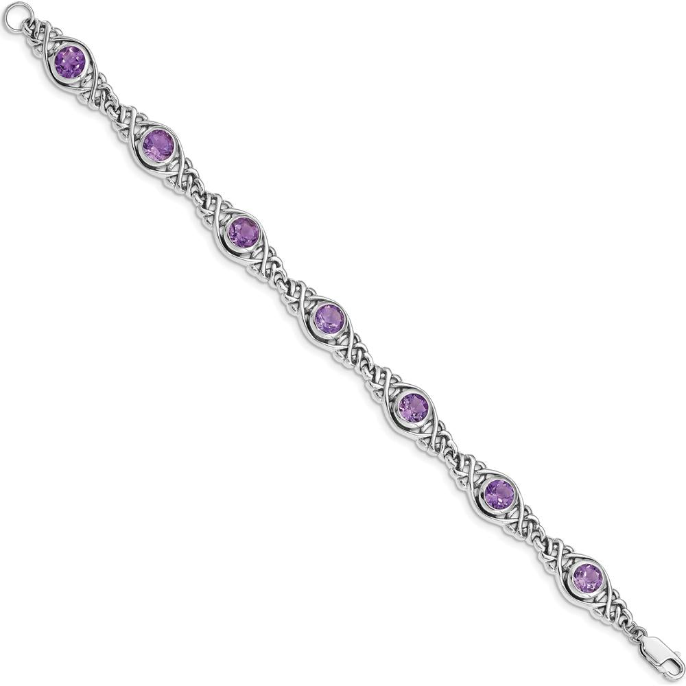 Sterling Silver Rhodium-Plated Amethyst Bracelet - 5.25 Carat Total Amethyst Weight by Lumare Gioia