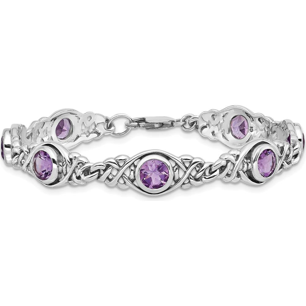 Sterling Silver Rhodium-Plated Amethyst Bracelet - 5.25 Carat Total Amethyst Weight by Lumare Gioia