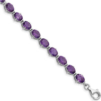 Sterling Silver Rhodium-Plated Amethyst Bracelet with Oval Stones - 16.8 Carat Total Gem Weight by Lumare Gioia