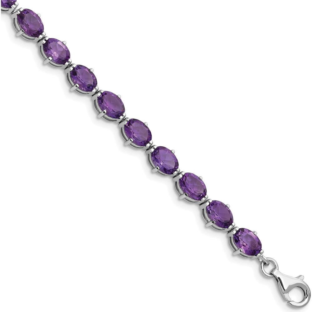 Sterling Silver Rhodium-Plated Amethyst Bracelet with Oval Stones - 16.8 Carat Total Gem Weight by Lumare Gioia