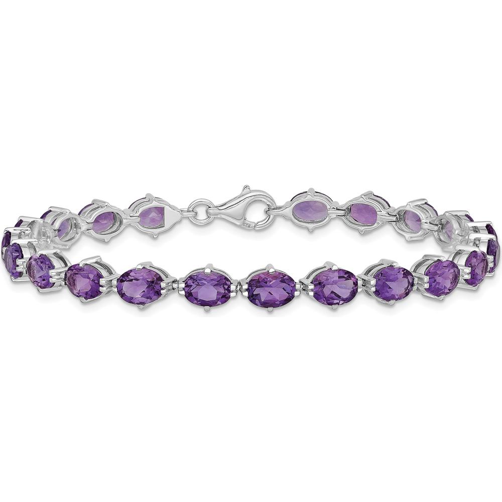 Sterling Silver Rhodium-Plated Amethyst Bracelet with Oval Stones - 16.8 Carat Total Gem Weight by Lumare Gioia