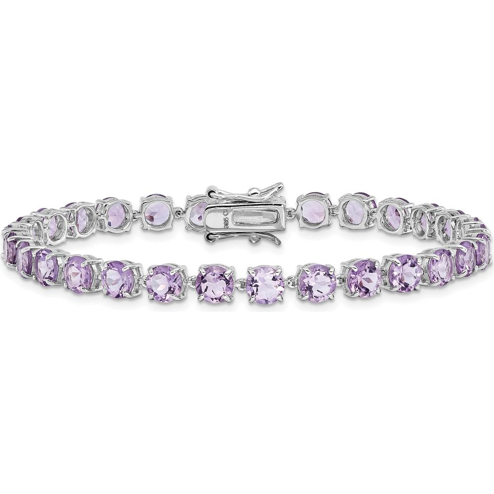 Sterling Silver Rhodium-Plated Amethyst Tennis Bracelet with 29 Round Amethyst Stones - 5.80 Carat Total Amethyst Weight by 0