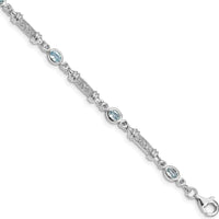 Sterling Silver Rhodium-Plated Aquamarine and Diamond Bracelet - 0.161 Carat Aquamarine, 0.005 Carat Diamond Total Weight by 0