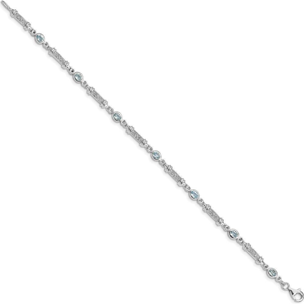 Sterling Silver Rhodium-Plated Aquamarine and Diamond Bracelet - 0.161 Carat Aquamarine, 0.005 Carat Diamond Total Weight by 0