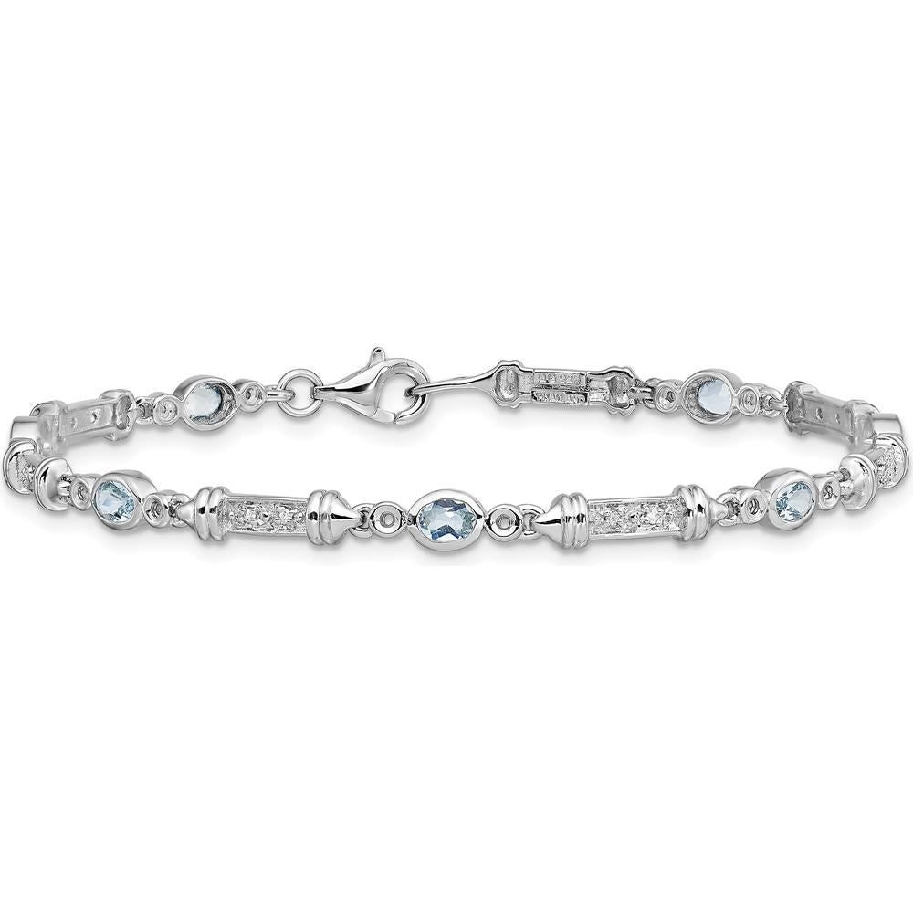 Sterling Silver Rhodium-Plated Aquamarine and Diamond Bracelet - 0.161 Carat Aquamarine, 0.005 Carat Diamond Total Weight by 0