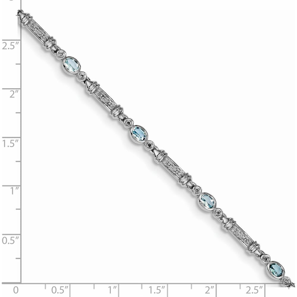 Sterling Silver Rhodium-Plated Aquamarine and Diamond Bracelet - 0.161 Carat Aquamarine, 0.005 Carat Diamond Total Weight by 0