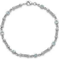 Sterling Silver Rhodium-Plated Aquamarine and Diamond Bracelet - 0.161 Carat Aquamarine, 0.005 Carat Diamond Total Weight by 0