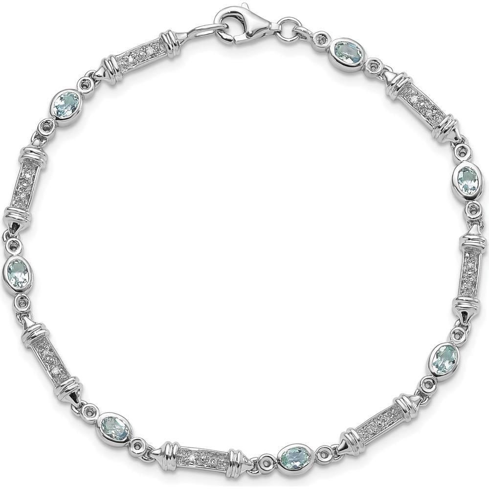 Sterling Silver Rhodium-Plated Aquamarine and Diamond Bracelet - 0.161 Carat Aquamarine, 0.005 Carat Diamond Total Weight by 0