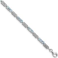 Sterling Silver Rhodium-Plated Aquamarine and Diamond Bracelet with 27 Round Aquamarine Stones and 2 Diamonds - 0.10 Carat Total Gemstone Weight by 0