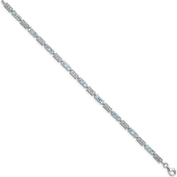 Sterling Silver Rhodium-Plated Aquamarine and Diamond Bracelet with 27 Round Aquamarine Stones and 2 Diamonds - 0.10 Carat Total Gemstone Weight by 0