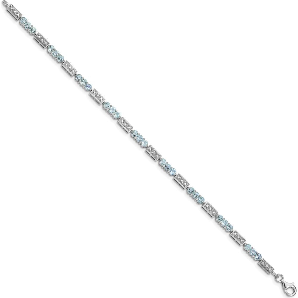 Sterling Silver Rhodium-Plated Aquamarine and Diamond Bracelet with 27 Round Aquamarine Stones and 2 Diamonds - 0.10 Carat Total Gemstone Weight by 0