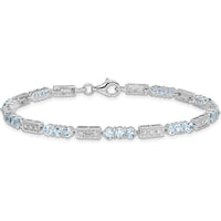 Sterling Silver Rhodium-Plated Aquamarine and Diamond Bracelet with 27 Round Aquamarine Stones and 2 Diamonds - 0.10 Carat Total Gemstone Weight by 0
