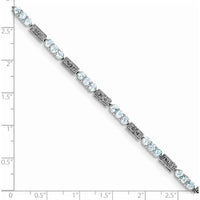 Sterling Silver Rhodium-Plated Aquamarine and Diamond Bracelet with 27 Round Aquamarine Stones and 2 Diamonds - 0.10 Carat Total Gemstone Weight by 0