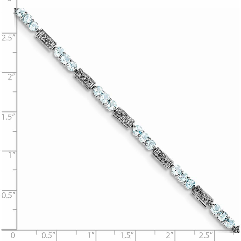 Sterling Silver Rhodium-Plated Aquamarine and Diamond Bracelet with 27 Round Aquamarine Stones and 2 Diamonds - 0.10 Carat Total Gemstone Weight by 0