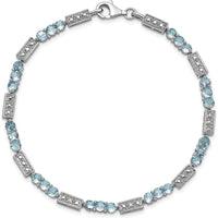 Sterling Silver Rhodium-Plated Aquamarine and Diamond Bracelet with 27 Round Aquamarine Stones and 2 Diamonds - 0.10 Carat Total Gemstone Weight by 0