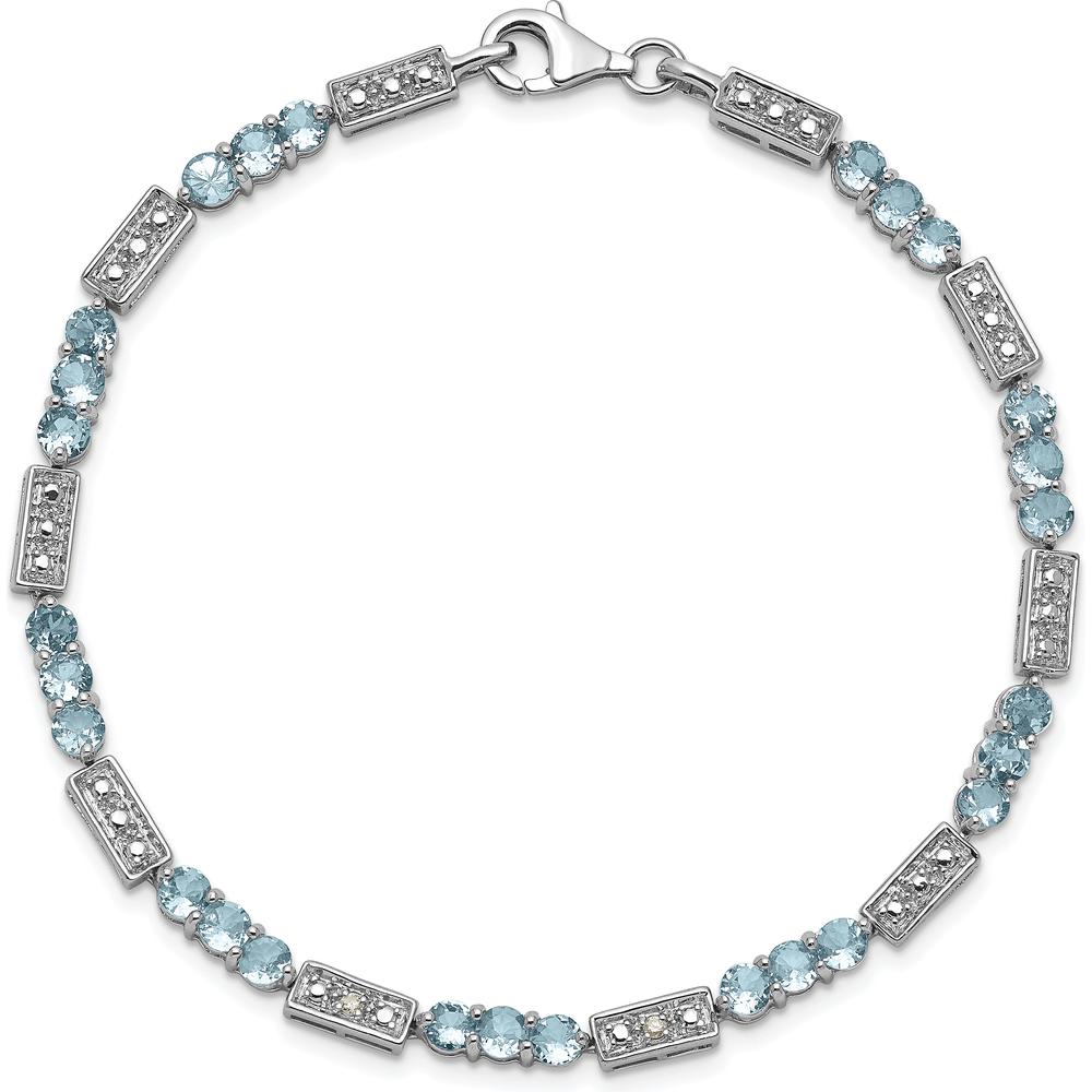 Sterling Silver Rhodium-Plated Aquamarine and Diamond Bracelet with 27 Round Aquamarine Stones and 2 Diamonds - 0.10 Carat Total Gemstone Weight by 0